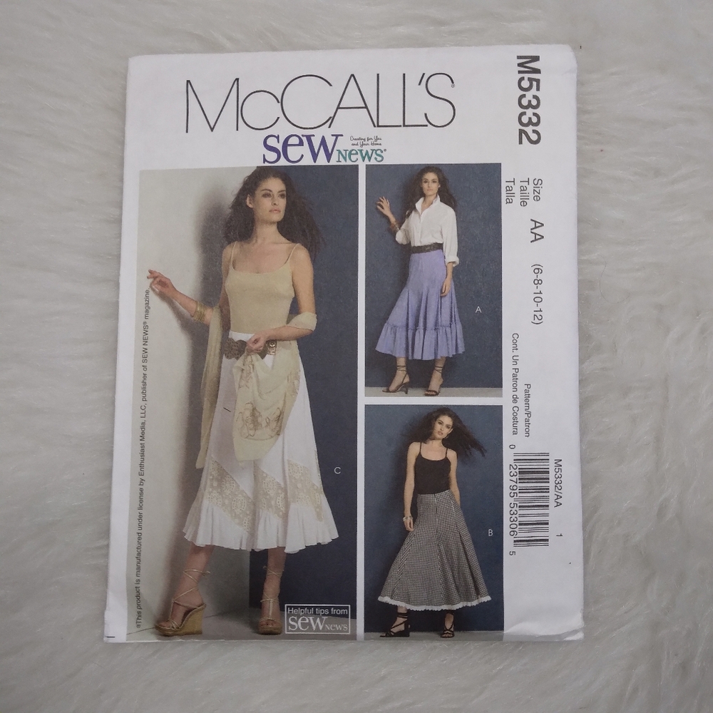 MCCALL'S M5332 SZ 6-12   Lined Flared Gored Skirt W/ Contour Waist Size Zip Var